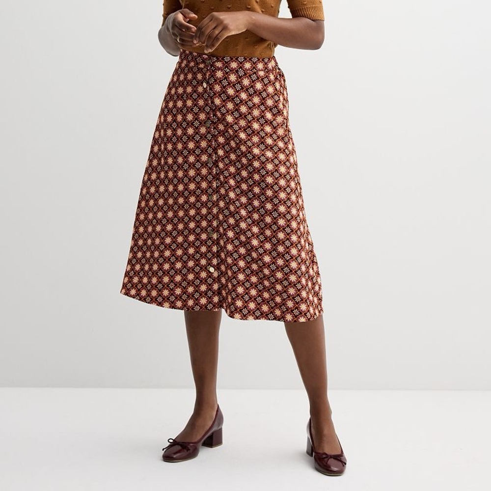 Draper James Button Front Geometric Knit Midi Skirt Retro Mod Chic Soft Girl